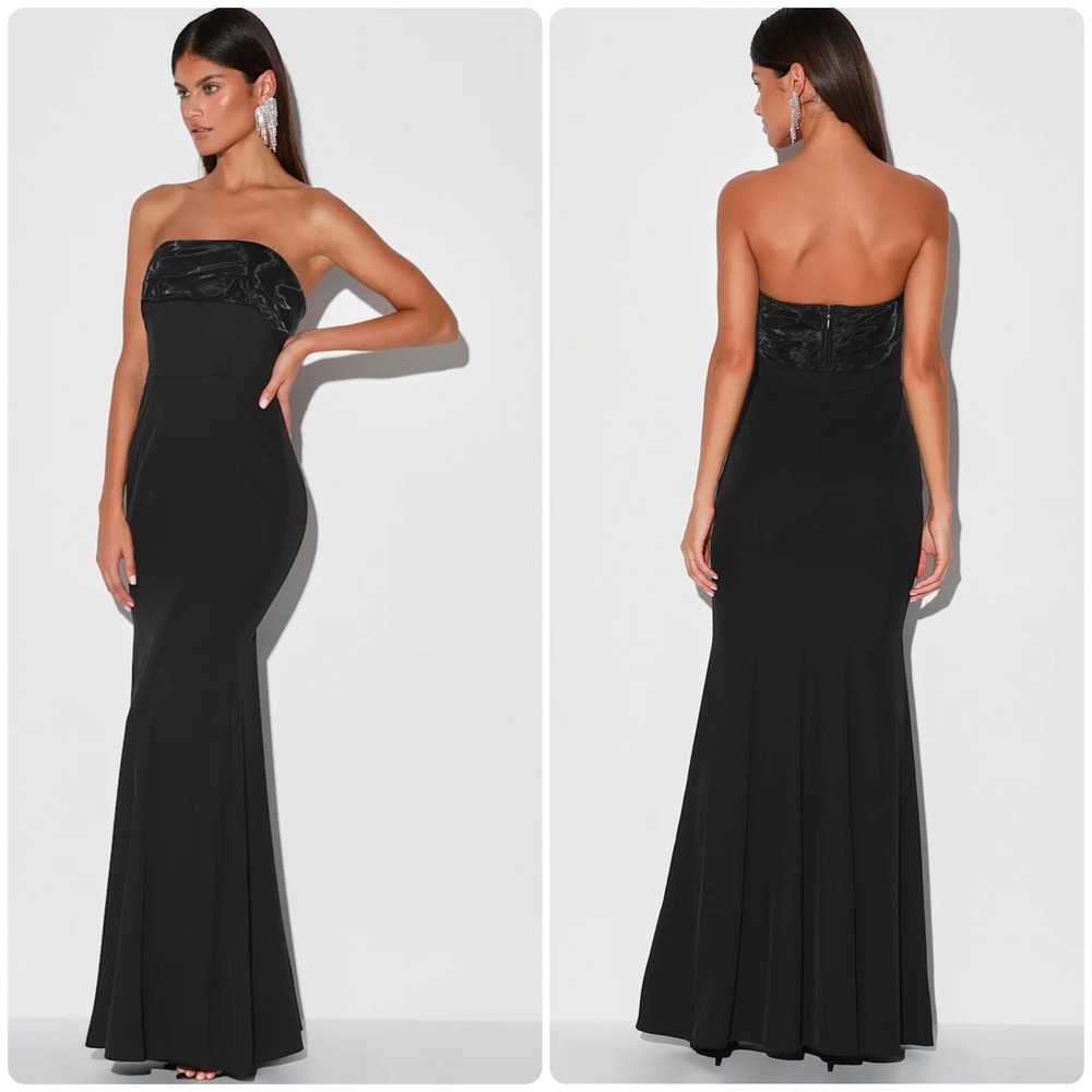 NWT Lulus Womens Brilliantly Bold Strapless Mermaid Maxi Prom Dress Size S Black